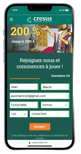 Application Cresus Casino sur mobile