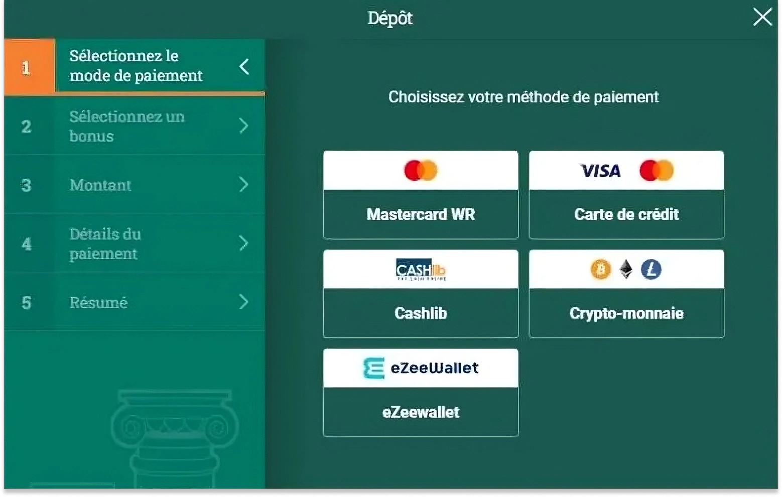Paiements Cresus Casino